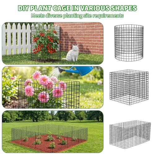 PASARA 10 Pack Plant Protectors from Animals, 13 Inch Round Cloche Plant Cages with Sturdy Chicken Wire Mesh, Garden Cages to Keep Animals Out for Vegetables & Flowers, Includes Support Stakes - size: 10PACK-12*12inch