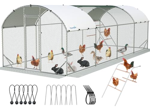 Quictent Essential Series 24x9ft Metal Chicken Coop Run w/Climbing Ladder | Walk-in Outdoor Poultry Cage with PVC Coated Chicken Wire, Hen Duck Rabbit Farm House, Waterproof Anti-UV Cover - size: 24x9ft