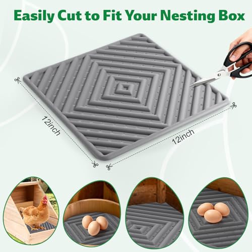 Chicken Nesting Pads for Chicken Coop, Washable Laying Pads for Nesting Box, Reusable Hen Nesting Box Pads for Coop Bedding, Easy to Clean, 12" x 12", Grey, 3 Pack - color: Grey