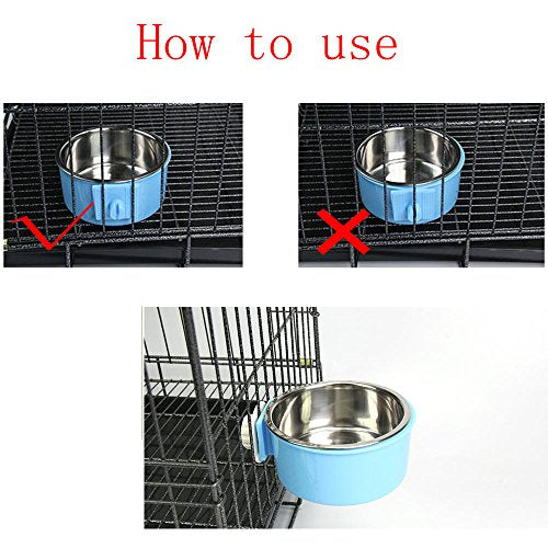 Crate Dog Bowl Removable Stainless Steel Water Food Feeder Bowls Cage Coop Cup for Cat Puppy Bird Pets - color: Pink, size: Small