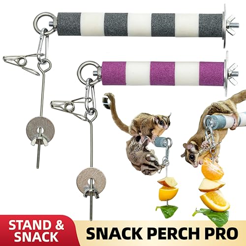 SMOLKITH 2-Pack Bird Perch with Fruit Vegetable Holder, Textured Nail Trimming Stand for Sugar Gliders, Parrots & Cockatiels, 304 Stainless Steel Foraging Skewer, 17cm & 21cm (Purple) - color: Purple