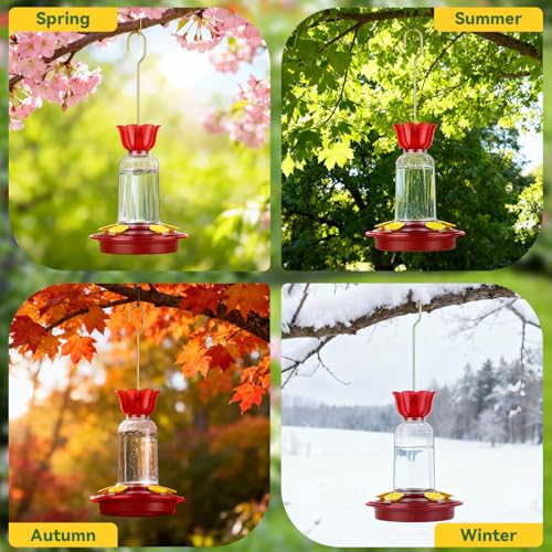 Hummingbird Feeder for Outdoors Hanging, 8.3OZ Plastic Humming Bird Feeders with 5 Bee Guard Feeding Ports & Built-in Ant Moat,Hummingbird Gifts for Mom Bird Feeder for Outside,Garden Décor,2 Pack