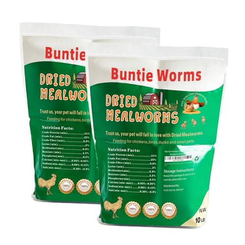 BUNTIE WORMS 20LB Dried Mealworms for Wild Birds and Chicken | High Protein Chicken Treats, 100% Natural Non-GMO Mealworms Chicken Feed for Bluebirds, Chickens, Ducks, Reptiles - size: 20 Pound (Pack of 1)
