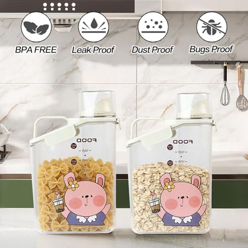 Pet Food Storage Container, 6 lb Airtight Cat Food Bin, Cute Cartoon Design | Wide pour spout, measuring cup cap, silicone seal, snap locks, carry handle, clear body, food-safe storage for 6 lb dry food
