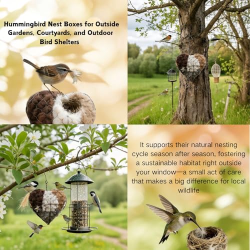 Handmade Fiber Bird Nesting Heart, Winter Tree Shelter for Wild Birds,Birds Nests Material Holder, Hummingbird Nest Boxes for Outside, Gardens, Courtyards, and Outdoor Bird Shelters