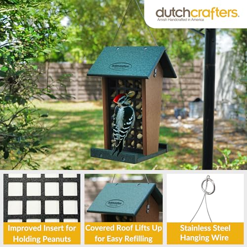 DutchCrafters Plastic Poly Hanging Whole Peanut Bird Feeder for Large Birds, Woodpeckers, Blue Jays for Outdoor, Garden, Yard - USA Amish Made (Turf Green/Cedar) - color: Turf Green/Cedar