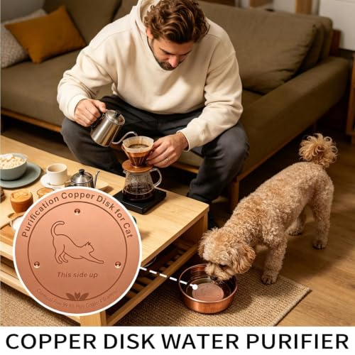 Copper Dog Bowl, 4" Copper Disc for Dog Water Bowl with 3 Point Support | Copper Pet Water Bowl, Dispenser Purification Disk, Copper Disk for Drinking Fountain Cat Bird Bath Bunny Cattle Horse - color: stretching pussy