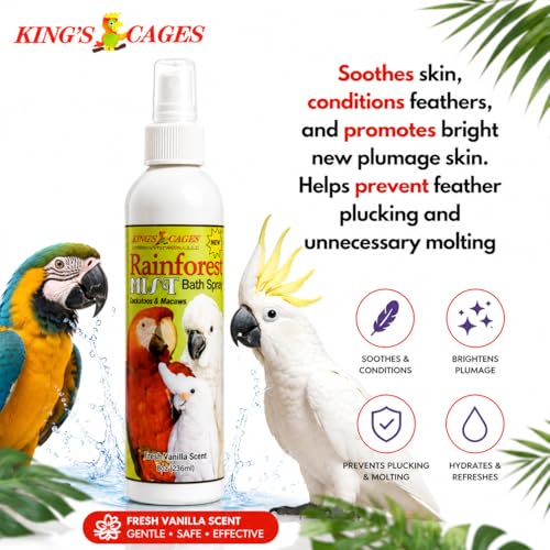 King's Cages Rainforest Mist Bath Spray for Cockatoos & Macaw 8oz. - size: Pk1