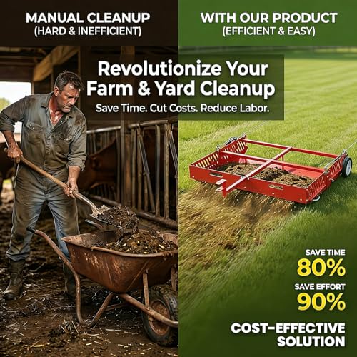 2-in-1 Scoop and Tow Manure Scooper, Yard Sweeper for Horse Manure, Versatile Lawn Sweeper, and Efficient Drag Manure Collector for Easy Cleanup
