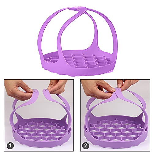 Silicone Sling Lifter, Cooker Sling With Handles Cooling Drying Rack Bakeware Sling Egg Steamer Rack for Cooking, Roasting, Drying(COLOR:Purple/6.5 Inch)