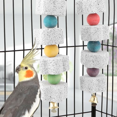 Hypeety Bird Beak Grinding Stone Cage Calcium Mineral Paw Grinding Block | Natural calcium stone, provides calcium and beak care, durable chew-proof, easy-hanging, for parrot/chinchilla/hamster, 2pcs - color: 2pcs Hanging Stone