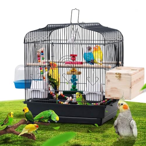 GarveeHome Small Bird Cage with Wheels, Parakeet Cage, Bird Carrier for Parakeets, Canaries, Lovebirds, Small Quaker, Cockatiels, Budgie, Green Cheek (20in Blcak)