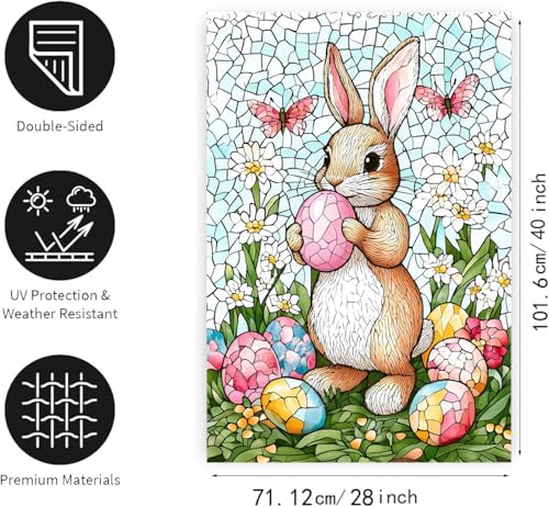 Easter Bunny Garden Flag for outside 28x40 Double Sided Stained Glass Rabbit Flag Easter Egg House Flag Lily Spring Outdoor Flag Large - color: easterbunny