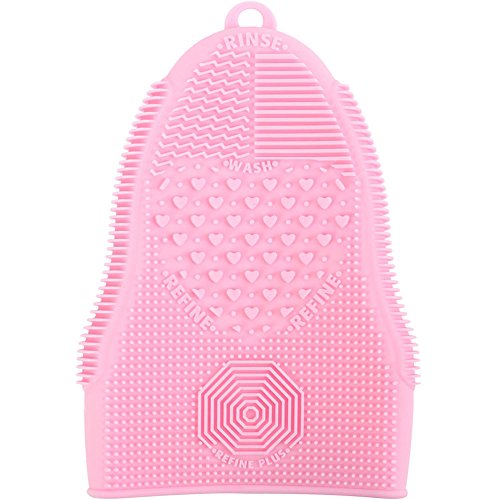 Makeup Brush Cleaner Mat Mitt Glove Silicone Cosmetic Cleaning Scrubber Tool for Face Brushes and Eye Brush Washing Pad Pink - color: Pink