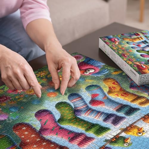 Colorful Birds Garden Puzzles for Adults 1000 Pieces, Flower Nature Jigsaw Puzzles, Cute Scene Art Puzzles - color: Rainbow Bird's Sock Party