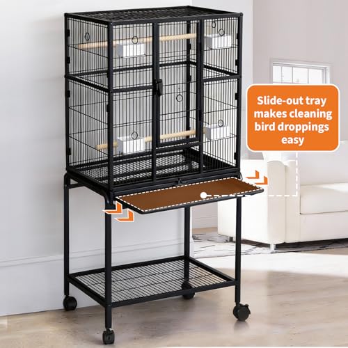 Large Bird Cage, 62" H Birdcage with Detachable Storage Shelf for Parakeets Parrots Conures Lovebird Cockatie, Black - color: Black, size: 77.0"L x 11.0"W x 94.5"H