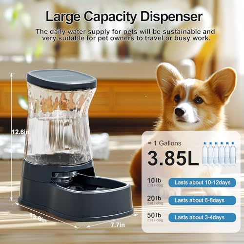 Gardner Pet Automatic Dog Water Dispenser Gravity Stainless Steel Water Waterer Feeder, 100% BPA-Free Large Capacity Water Feeding Bowls for Medium & Large-Sized Dogs Cats Other Pets -(1 Gallon) - color: Dark Grey, size: Single (1 Gallon)