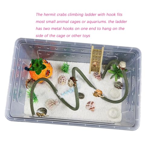 1 Pcs Hermit Crabs Climbing Wooden Ladder Bridge with Hooks, Small Animals Climbing Toy with Rope for Hermit Crabs Chameleon Lizards Reptile Bird Parrot