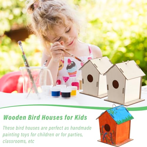 DoubleFill 12 Pcs 6.3'' Wooden Bird Houses Kits Bulk for Kids to Build DIY Unfinished Wood Birdhouses to Paint Wood Arts and Crafts Birthday Gifts for Vbs Crafts Class Parties