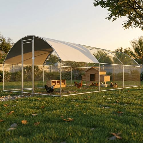 Large Metal Chicken Coop with Run, Walk-in Poultry Cage with Dome Roof for Backyard, Galvanized Heavy-Duty Frame for Ducks & Rabbits - size: 156"L x 120"W x 78"H