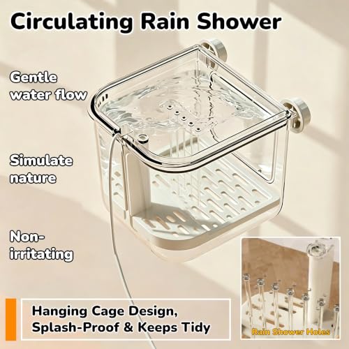 Automatic Bird Bath, Parrot Shower with Circulating Water (Clear) | Indoor Parrot Bath Cage Accessories with Circulation Pump for Parakeet Budgie Cockatiel Finches Cockatoo Conure Pet Bird - color: Clear