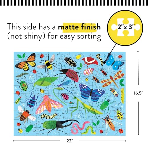 Mudpuppy Bugs and Birds Double-Sided Puzzle, 100 Pieces, 22” x 16.5” – Perfect Family Puzzle for Ages 6+ - Colorful Illustrations of Birds on One Side and Bugs on the Other, Multicolor (0735363749) - style: Bugs & Birds