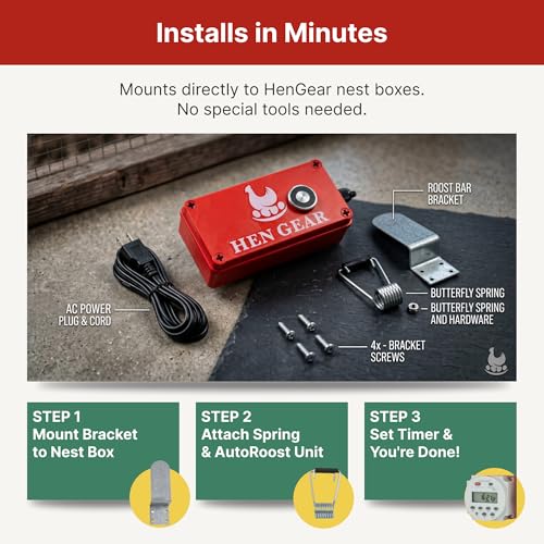 HenGear AutoRoost, Automatic Chicken Coop Door, Auto Chicken Opener, Timer | Electric Automatic Coop Opener Runs on a Timer to Lift the Nest Box Roost Bar Each Morning for Reliable Hen Access