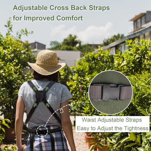 Gardening Apron Waterproof Cross Back Apron, Extra 600D Heavy Duty Apron Harvest and Large Quick Release Pockets - color: Green, size: Medium