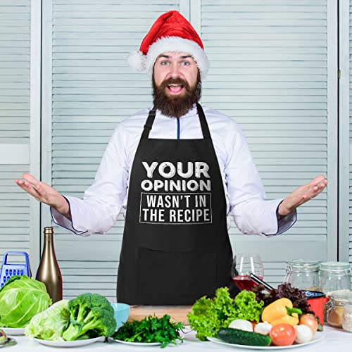 VAGAVY 100% Cotton, Black Funny Aprons for Men, Dad, Husband - Birthday, Father’s Day Grilling Gifts for Papa, Husband. - color: Your Opinion Wasn't in the Recipe - Black