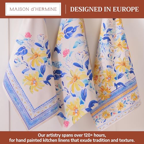 Maison d' Hermine Kitchen Towels Set of 3 Reusable 100% Cotton 27.50" x 20" | Cloth Tea Dish Towels Absorbent with Hanging Loop for Kitchen Dining Party Wedding Hotel Home Spring Summer - Girassol - color: 006 - Girassol