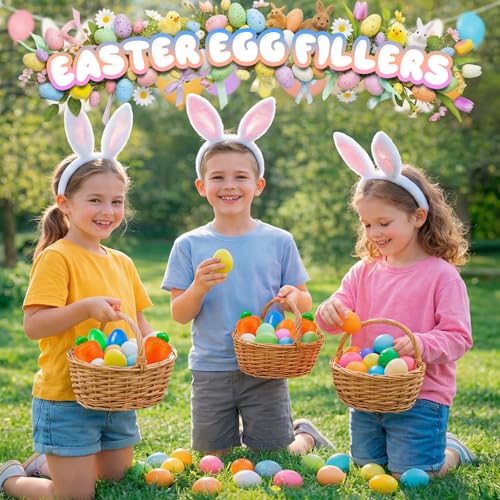 100 Pack Prefilled Easter Eggs with Toys Inside, Plastic Basket Stuffers Fillers Party Favors Supplies Hunt Games Save Time Gifts
