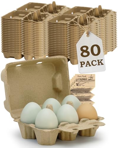 Duck Egg Cartons 80 Pack - Holds 6 Eggs Each, Thick Recycled Pulp with Pillar Support, Stackable Containers with Stickers, Kraft Brown-Large - color: Kraft Brown-Large, size: 80 PCS