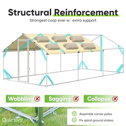 Quictent Large Metal Chicken Coop Run Upgraded Reinforced Hardware Cloth | Premium Galvanized Metal Tube, Walk-in Poultry Cage for Outdoor Yard Farm, Waterproof Cover, 19.7x9.8x6.6FT - size: 19.7x9.8FT