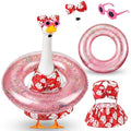 Bikini Summer Porch Goose Outfits for 23" Goose | with Goose Sunglasses Bow Headpiece and Swimming Tube, Hawaiian Red Monstera Porch Goose Outfits, Garden Patio Statue Decor - style: Hot Pink Monstera