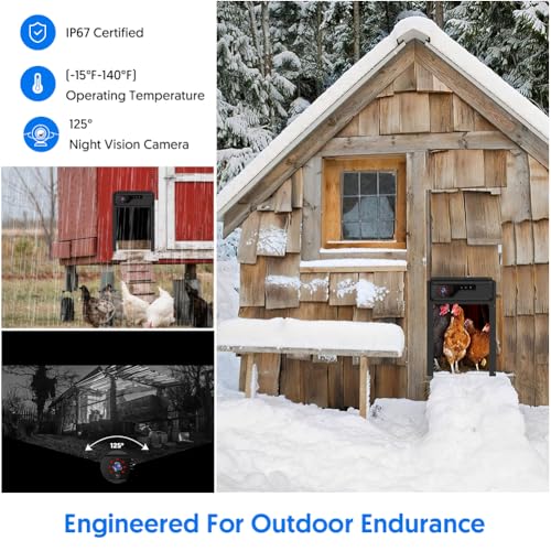 1080P HD Camera Solar Automatic Chicken Coop Door, 5000 mAh Large Battery, Support WiFi, APP Remote Viewing and Control, Timer, Alarm Driver Function, Easy to Install and Use.