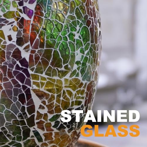 Bird Feeder for Outdoor Hanging Stained Glass Solar Light, Gold | Waterproof Lantern Shape Mosaic Glass with Hook, Garden Decor Unique Gifts for Mom, Women, Grandma, Bird Lovers