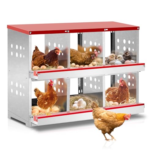 VINGLI Chicken Nesting Boxes, 6 Compartment Nesting Boxes for Chickens and Hens Roll-Out with Plastic Baskets, Chicken Coop Laying Boxes (6 Grids) - size: 6 Grids