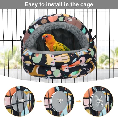 Bird Nest House Winter Warm Bird Bed for Cage, Medium, Black | Soft fleece warm, plastic support plate anti-collapse, removable washable pad, dual mount, for parakeets/cockatiels/conures - color: Black, size: Medium