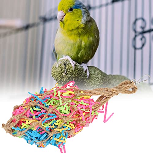 Parrots Shredded Paper Mesh Bag, Colourful Paper Mesh Bag for Parrots, Non Toxic Hanging Chewing Toy with Hook for Bird Cage, Bird Toys Bird Cage Accessories