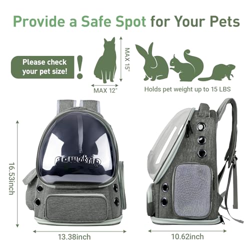Cat Backpack Carrier Clear Bubble Window for Cats & Small Dogs up to 15 lb | Large Space Breathable Foldable Pet Carrier Airline Approved, Mesh Entry Safety Tether Washable Pad, Travel Hiking Outdoor - color: Gray