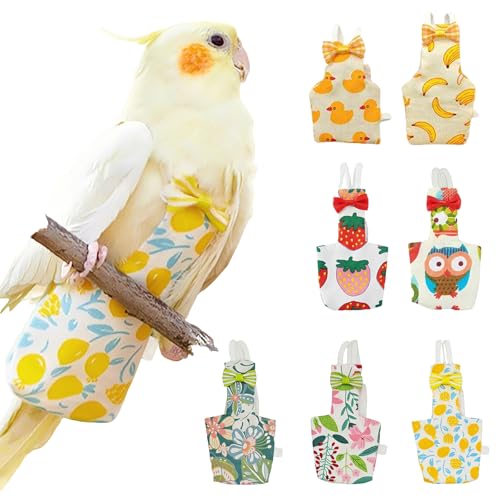 QBLEEV Bird Diapers, Reusable Cockatiel Flight Suit with Adjustable Straps | Parrot pigeon pants urine wet leakproof lining nappy clothes, indoor & outdoor poop control for conures sun parakeet - color: Leaves, size: XS