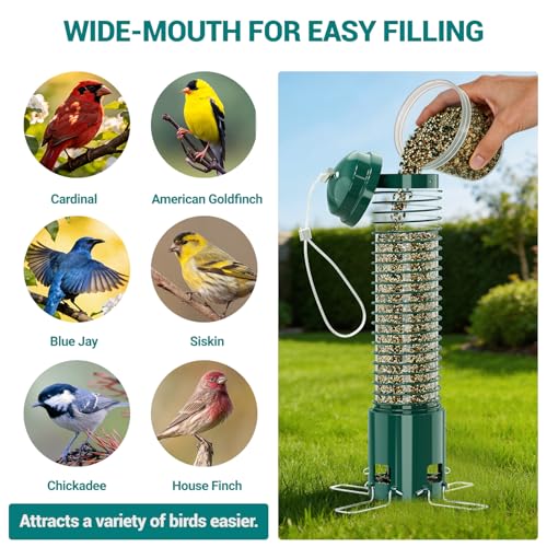 Squirrel Proof Bird Feeder, Metal Bird Feeders for Outdoors Hanging, 3.6LB Large Seeds Capacity for Wild Birds, Finch, Cardinal, Blue Jay, Chickadee, Green - color: Green