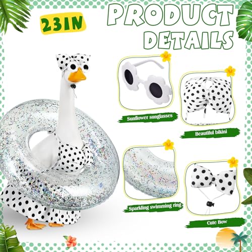 Bikini Porch Goose Outfits with Sunglasses and Swimming Tube for 23" Summer Goose Costume Garden Patio Statue Decor(Black Polka Dots) - style: Black Polka Dots