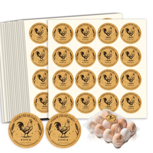 320 Pcs Farm Fresh Eggs Carton Labels, 2 Inch Round Kraft Paper Style Unwashed Eggs Labels Self-Adhesive Egg Packaging Stickers for Chicken Egg Box Container Farm Supplies - color: Kraft Paper Style