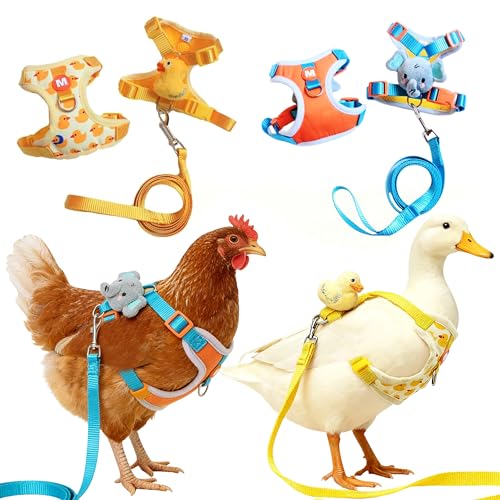 2Pcs Chicken Leashes and Harnesses Set, Adjustable Duck Harness and Leash | Adjustable Duck Leash with Elastic Breathable Pet Harness, Cat Vest for Goose Duck Hen Training Walking Strap Traction Rope