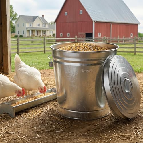 Plexon 6 Gallon Small Metal Trash Can with Locking Lid and 10 Gallon Trash Can with Locking Lid Outdoor Galvanized Garbage Bins for Poultry Feed Bird Seed Storage Ash Garbage Trash Bin, Bundle - size: 6-Gallon and 10-Gallon