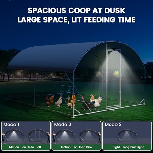 CHIKENCOOP 13x6.5x6.6ft Metal Chicken Coop, Full-Cover 2-Room Chicken Run | Upgraded two-room walk-in run with continuous waterproof UV-resistant cover, solar light, rear supports, and bottom braces - size: 159.0"L x 118.0"W x 78.0"H