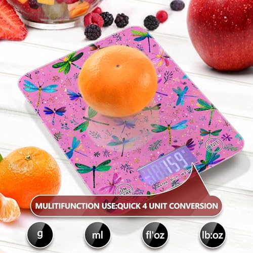 Food Scale Kitchen Scale Food Weight Scales Digital Weight Grams and Ounces Small Electronic Food Scale for Baking Cooking Deep Pink Dragonflies and Leaves - color: Deep Pink Dragonflies and Leaves