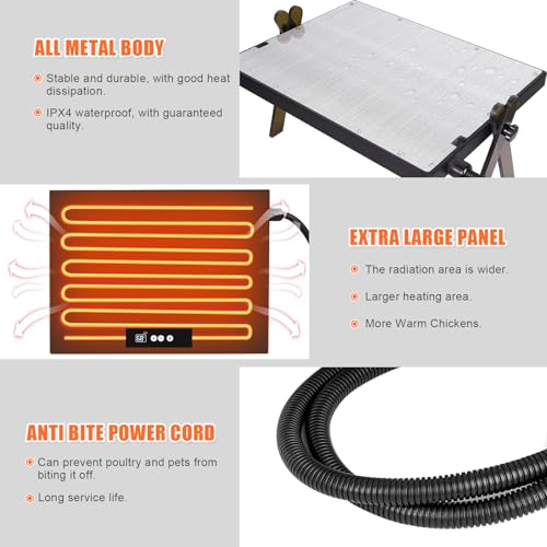 Foandbevi Large Chicken Coop Heater for Winter, Metal Chick Brooder Plate Radiant Heater for Chicken Coop, Safe 150W, Quiet & Thermostat Control Ideal for Chick Chicken Coops Dog Cat & Small Animals - size: 24.0"L x 18.0"W x 18.0"H