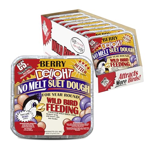 C&S Berry Delight No Melt Suet Dough, Suet Cakes for Wild Birds Including Robins, Blue Jays, Bluebirds, Tanagers, Thrushes and More, 11.75 Ounces, Pack of 8 - size: 1.47 Ounce (Pack of 8), style: Berry, 8 Pack